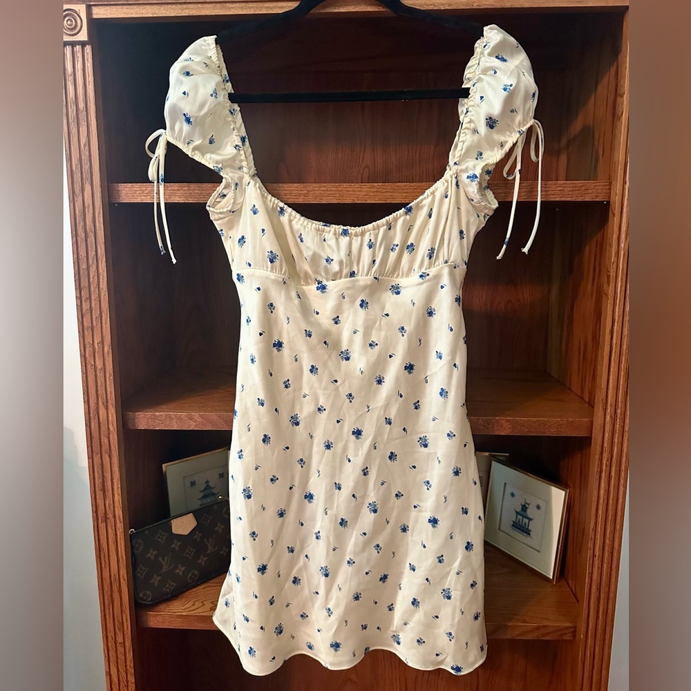 Zara Cream Dress with Blue Floral Design